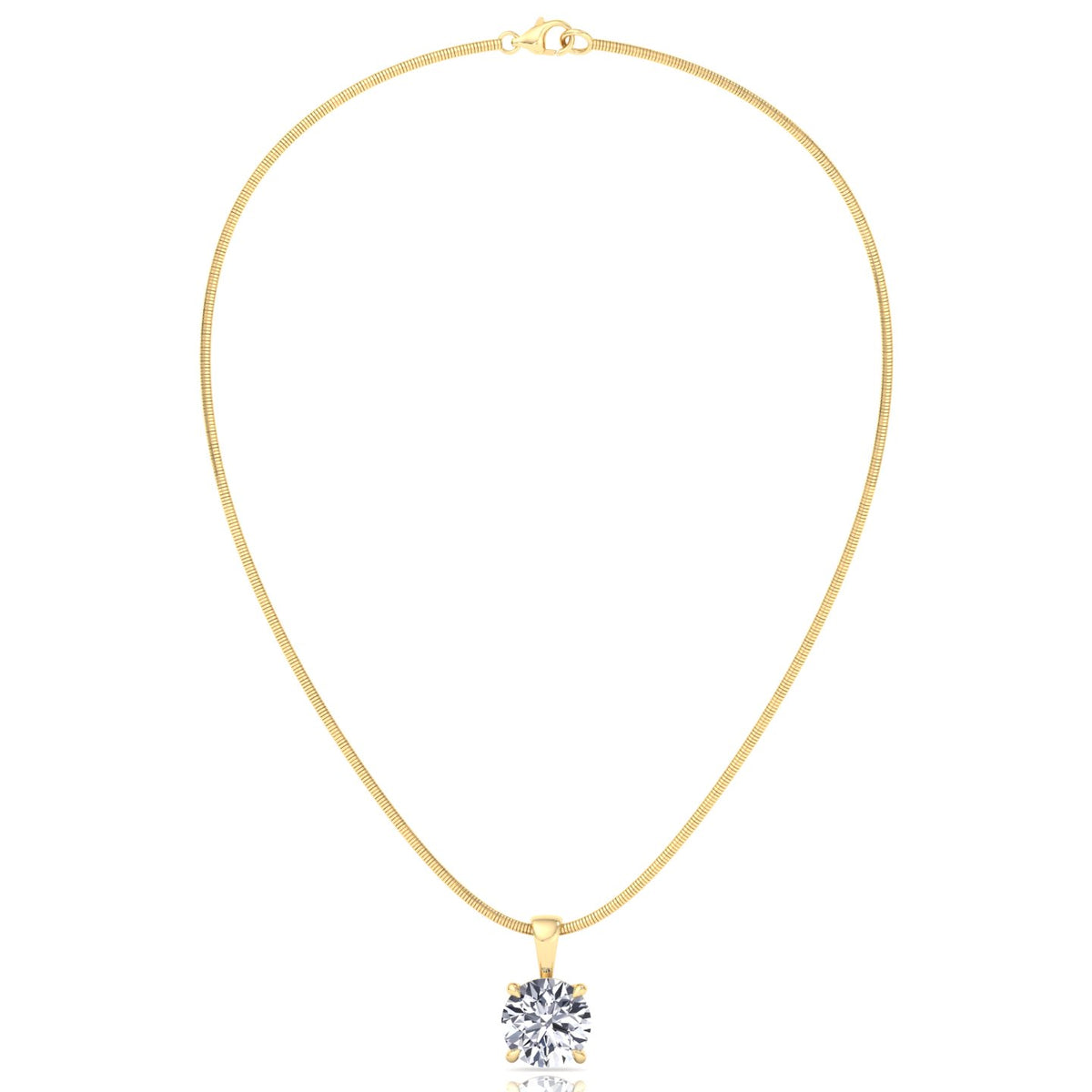 Round Shape - Natural Diamond Necklace Pendant-  on Luxe Omega Chain - 14K-Yellow Gold