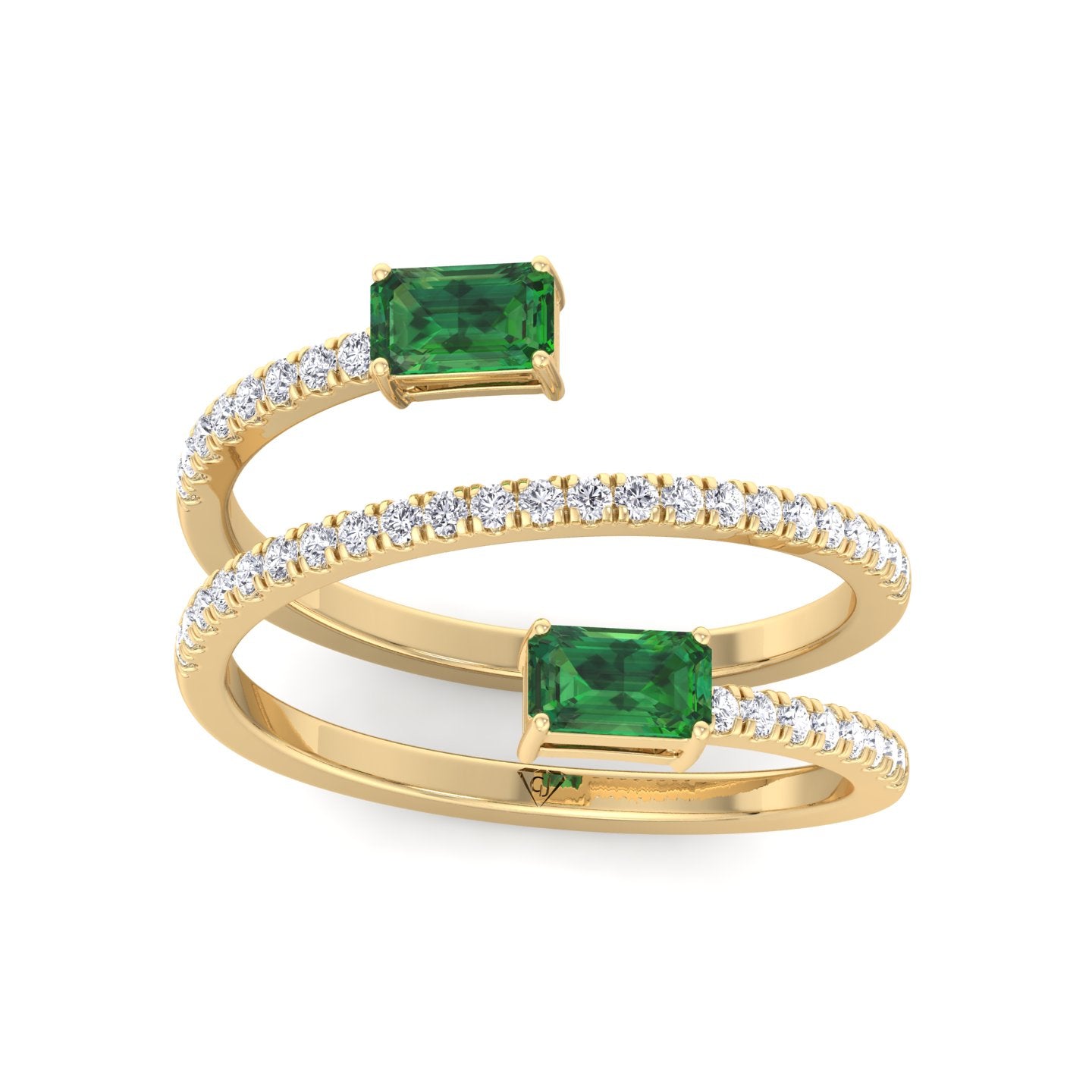 Valora - Green Emerald Spiral Pave Wrap Ring - Gem Jewelers Co