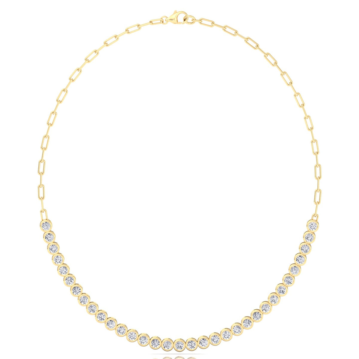 Paper Clip and Bezel Set Diamond Tennis Necklace-4CT-8CT-14K- All Yellow Gold