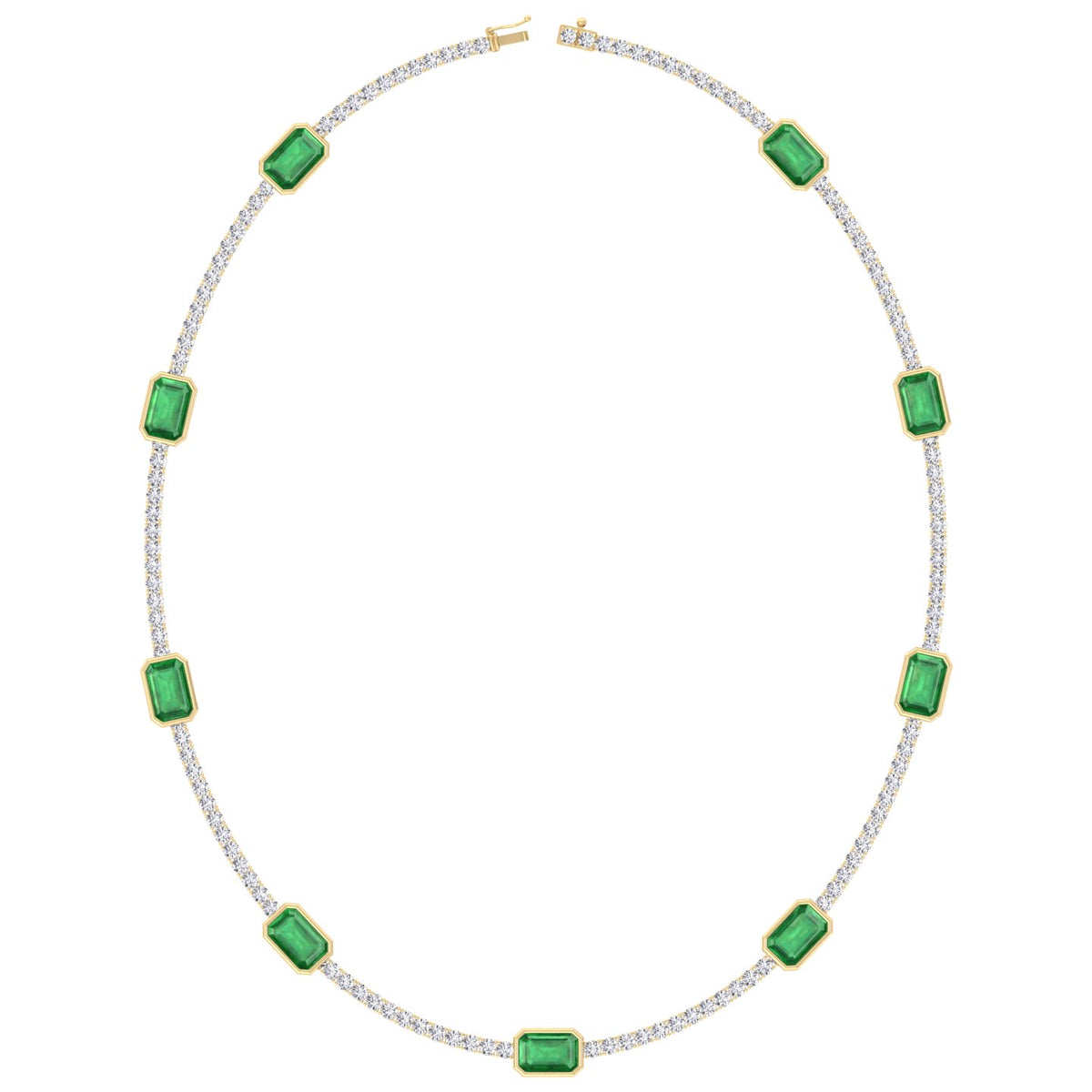 natural-diamond-green-emerald-station-tennis-necklace-14K-yellow-gold-jewelry