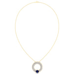 Round Shape Natural Diamond & Blue Sapphire Open Circle Pendant-1.25CT-18K-Yellow Gold