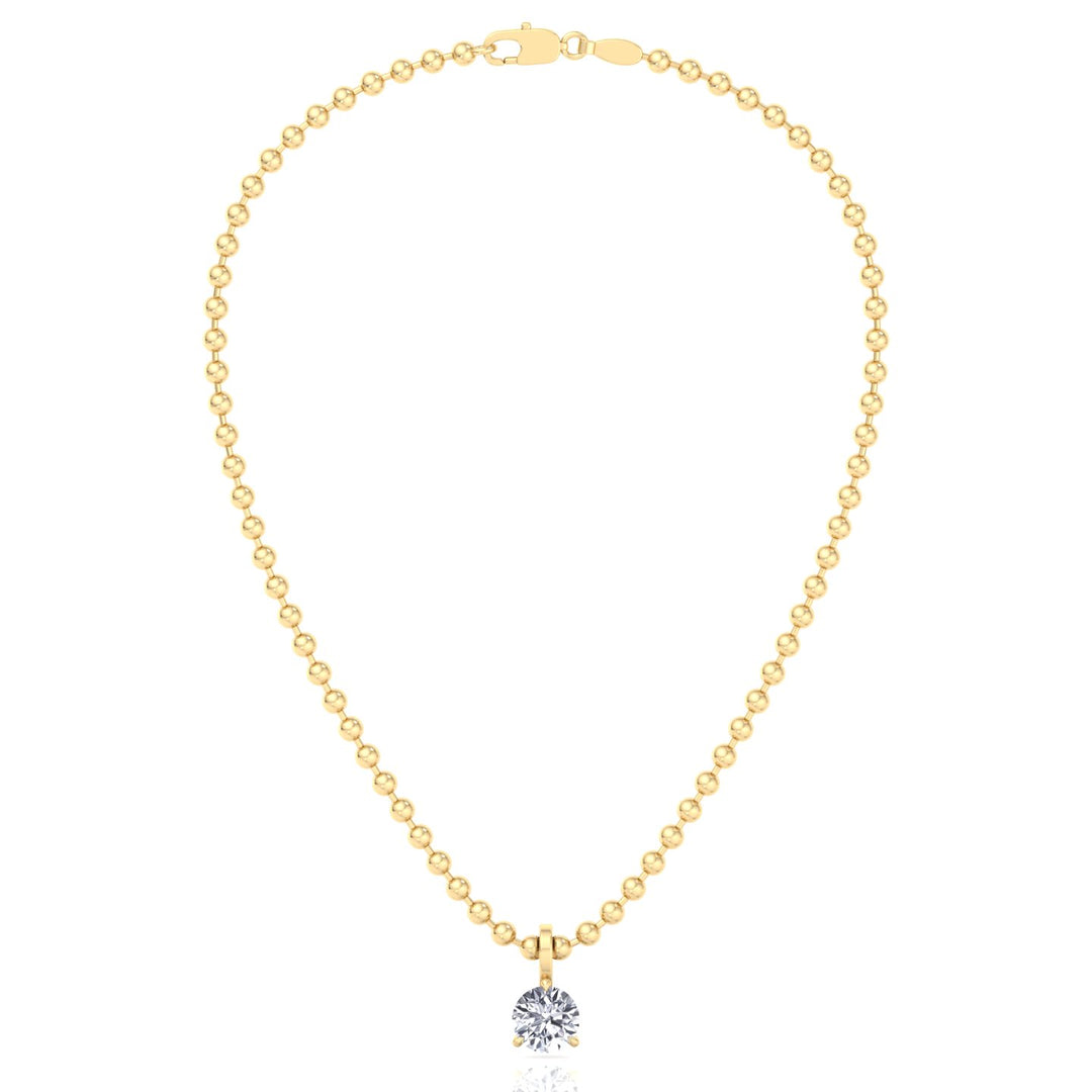 Natural Diamond Beaded Necklace with Round Pendant-14K-0.50CT-1CT-Yellow Gold