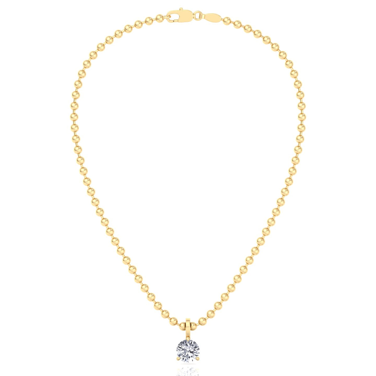 Natural Diamond Beaded Necklace with Round Pendant-14K-0.50CT-1CT-Yellow Gold