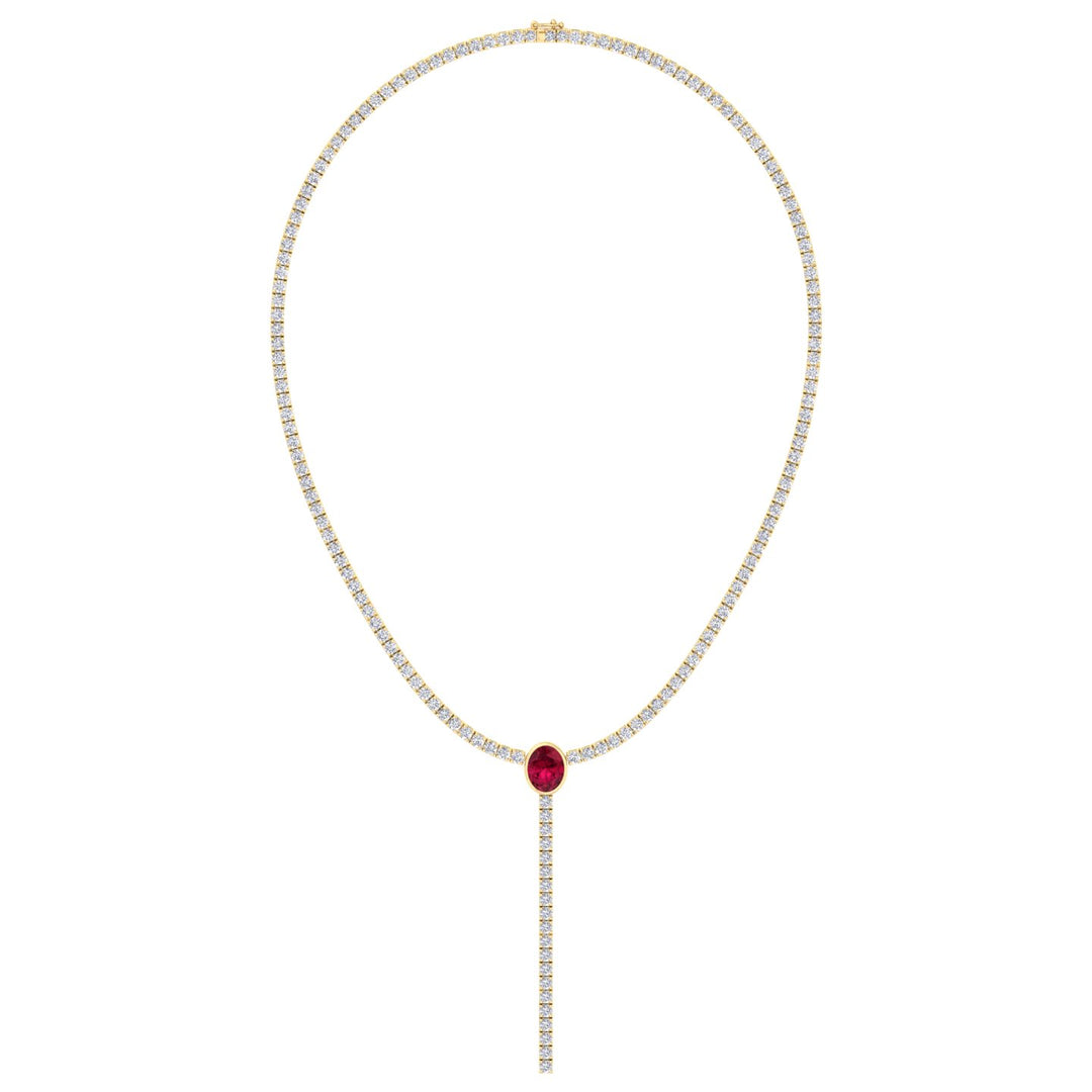 10.50CT T.W Round Natural Diamond Lariat Tennis Necklace with Natural Red Ruby Centerpiece