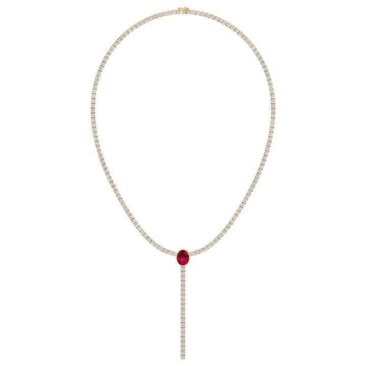 10.50CT T.W Round Natural Diamond Lariat Tennis Necklace with Natural Red Ruby Centerpiece