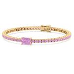 Pierra - Single Stone Emerald Shape Natural Pink Sapphire Tennis Bracelet - Gem Jewelers Co