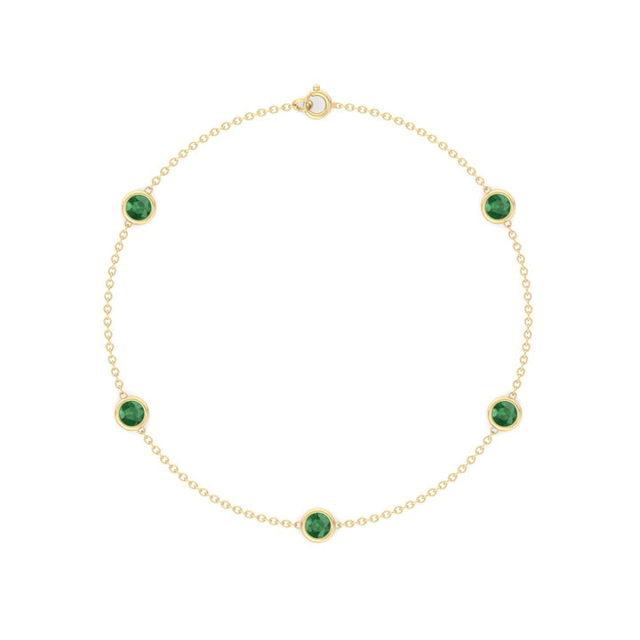 1.55CT Round Natural Green Emerald By The Yard Bracelet in Solid Gold