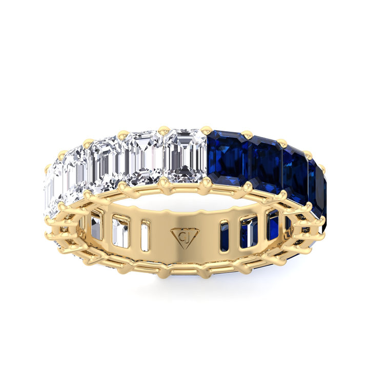 Gala - Emerald Shape Diamond and Blue Sapphire Eternity Band