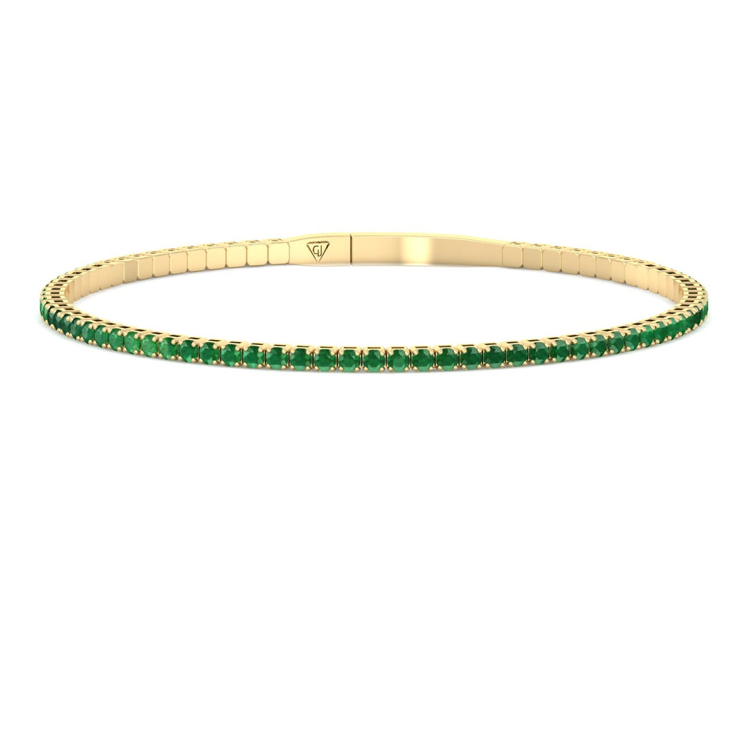 Chiara - Flexible Natural Emerald Bangle in 14K Solid Gold - Gem Jewelers Co