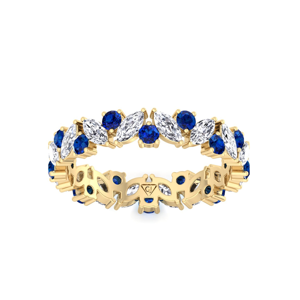 Round Natural Blue Sapphire and Marquise-Cut Natural Diamond Eternity Band YG 2