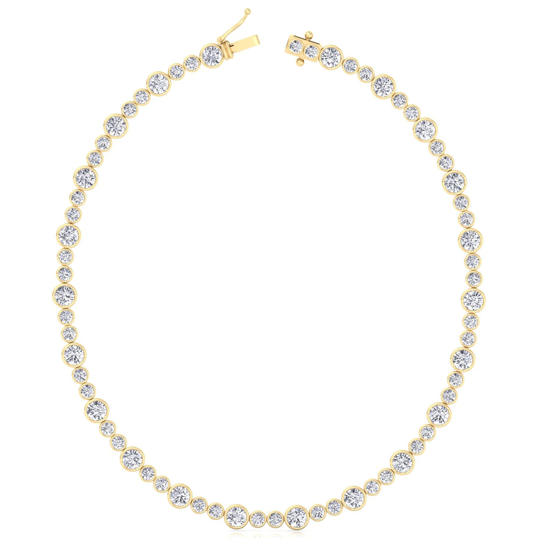Alternating Size Bezel Set Natural Diamond Tennis Necklace Yellow Gold 14K 18K