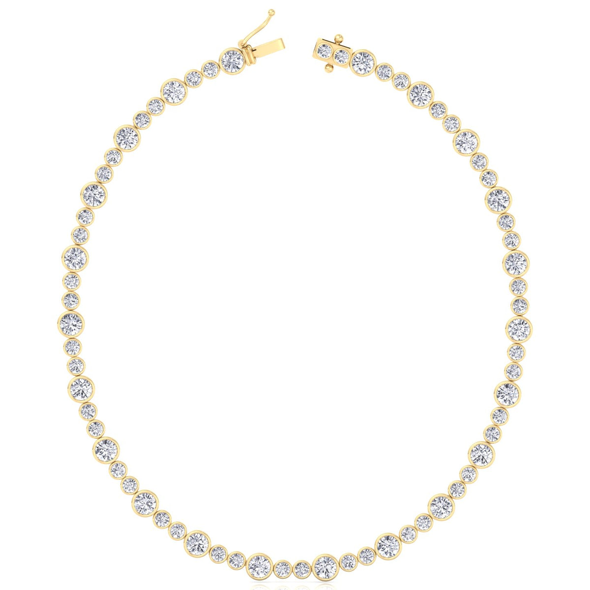 Alternating Size Bezel Set Natural Diamond Tennis Necklace Yellow Gold 14K 18K
