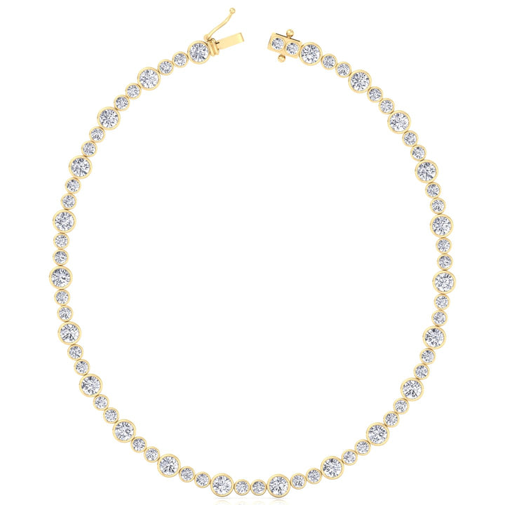 Alternating Size Bezel Set Natural Diamond Tennis Necklace Yellow Gold 14K 18K