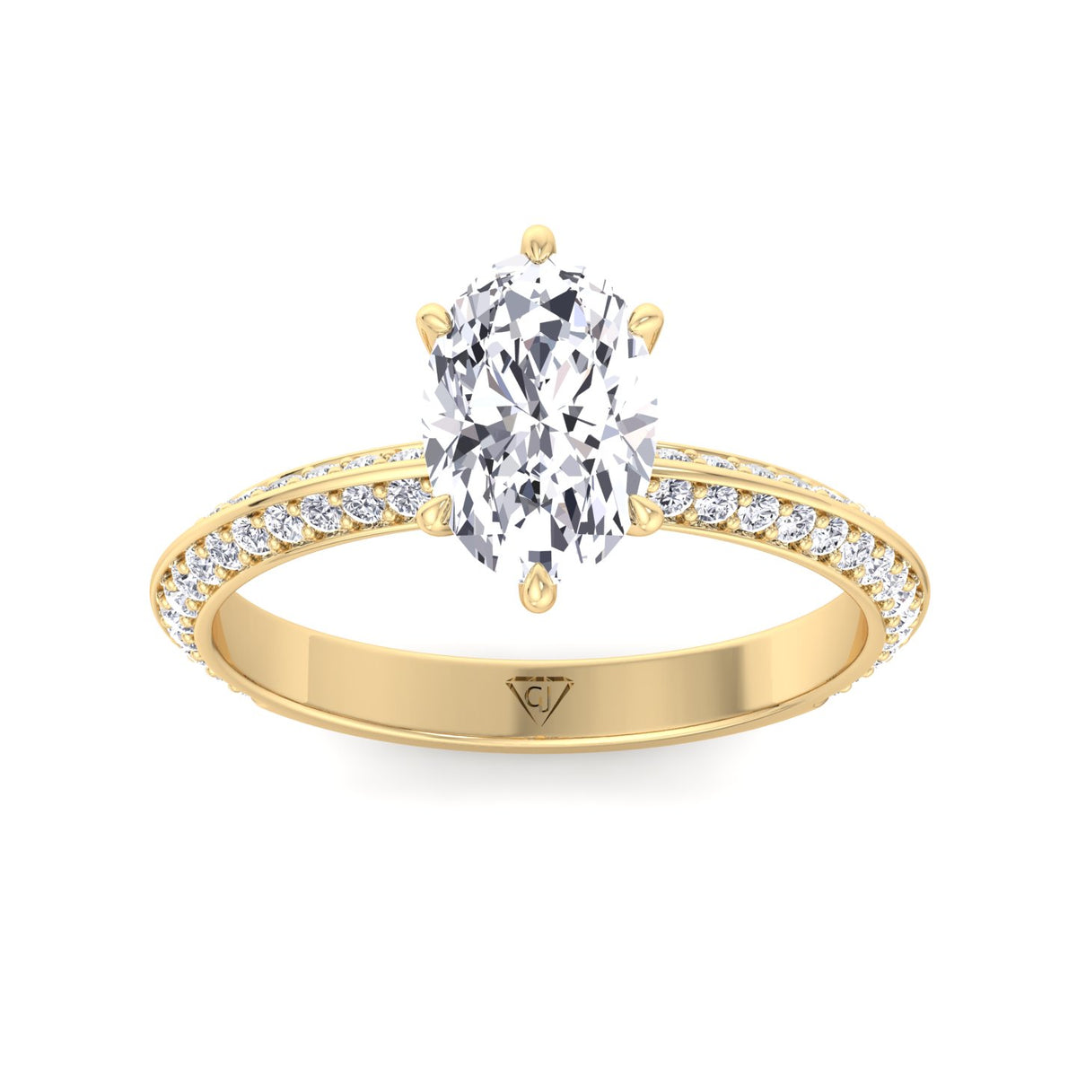 Violeza - Oval Shape Diamond Engagement Ring with Duet Pave Band - Gem Jewelers Co