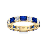 Alternating Natural Emerald Shape Blue Sapphire and Round Shape Diamond Eternity Band Yellow Gold 18K