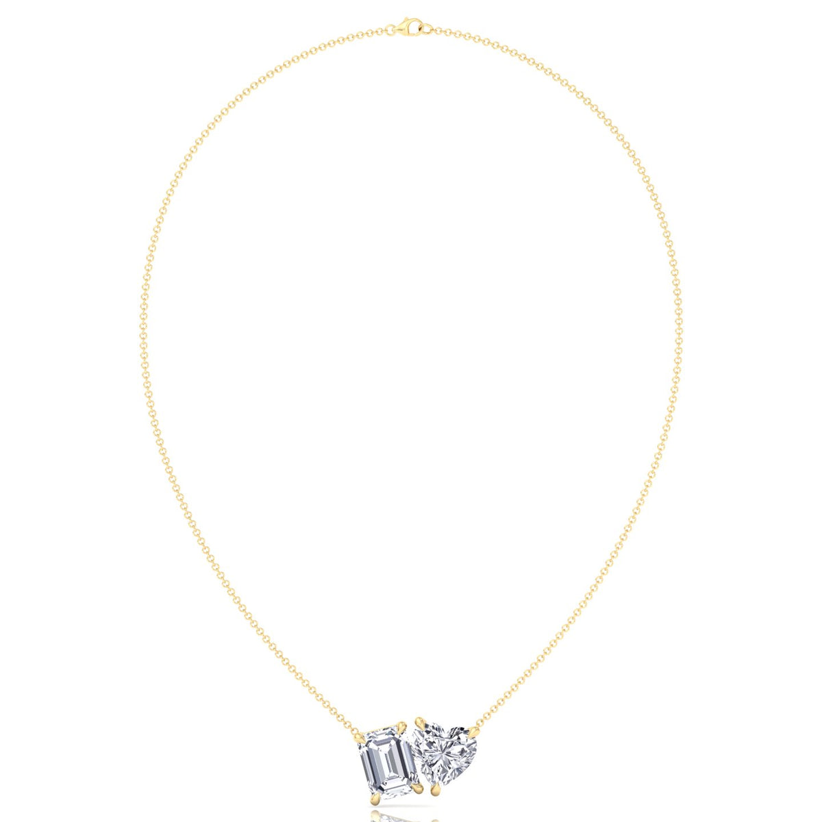 Toi Et Moi Emerald & Heart Shape Natural Diamond Pendant-1CT-2CT-Yellow Gold