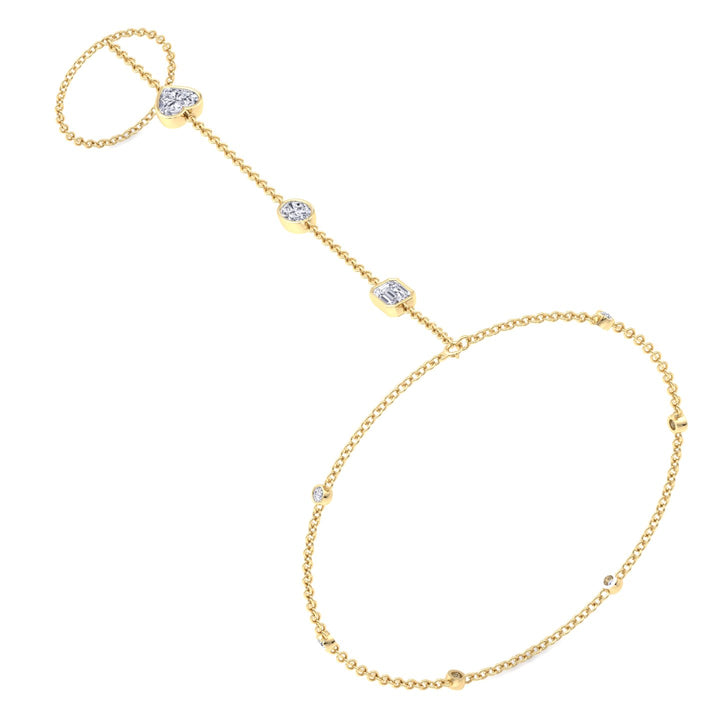 Bezel Set Natural Diamond Hand Ring Chain Yellow 14K