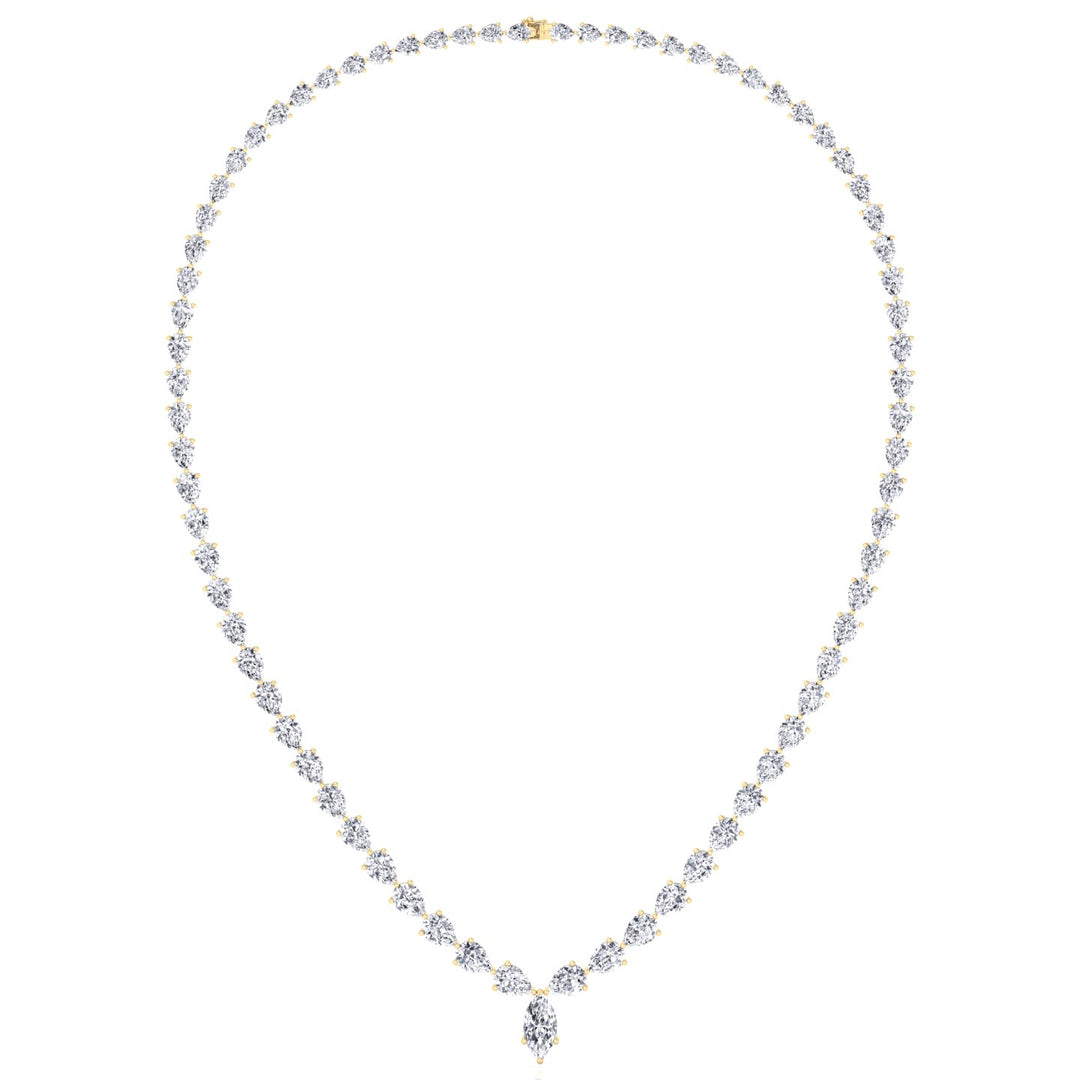 Pear Shape Natural Diamond Tennis Necklace Yellow Gold 14K 15CT
