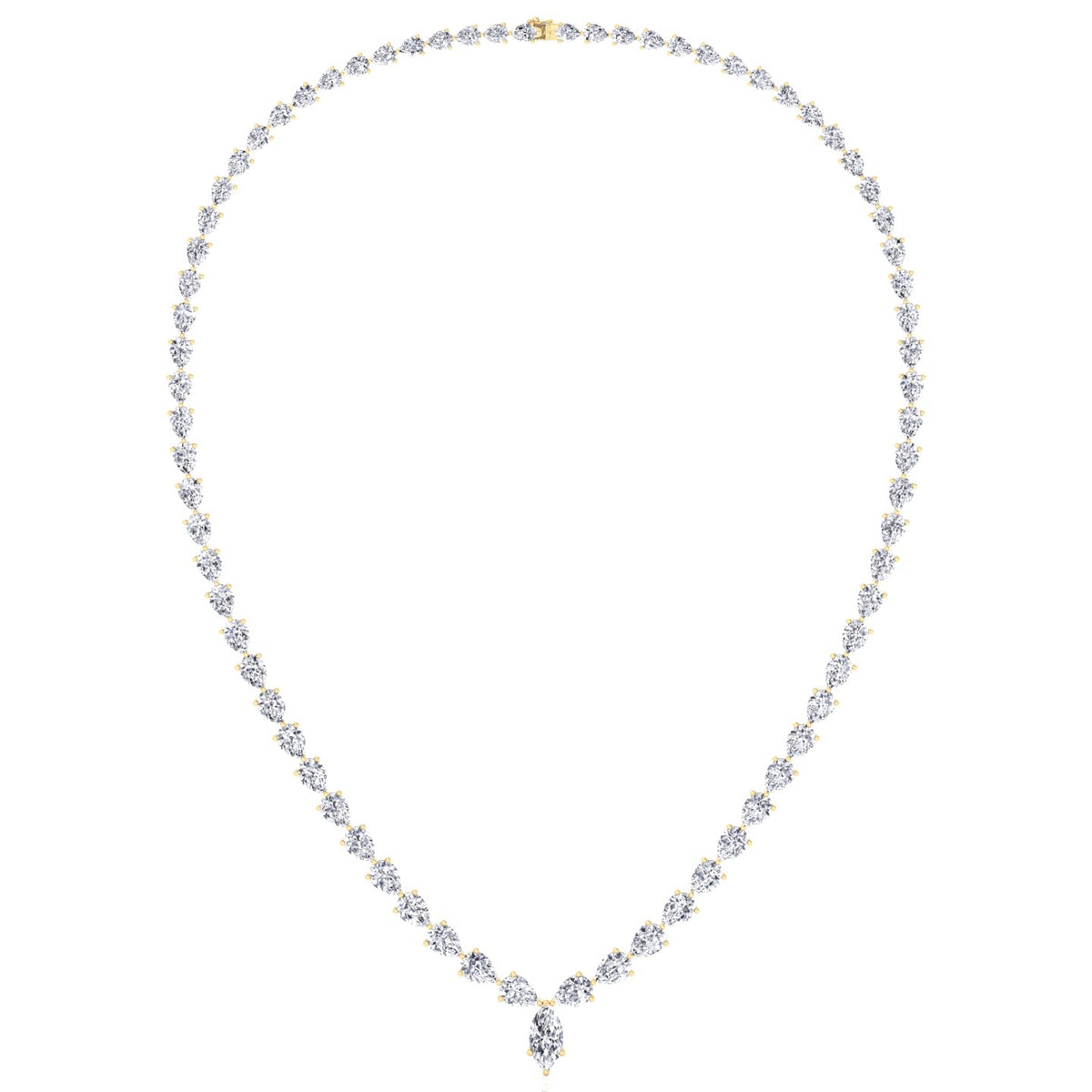 Pear Shape Natural Diamond Tennis Necklace Yellow Gold 14K 15CT