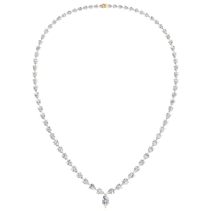 Pear Shape Natural Diamond Tennis Necklace Yellow Gold 14K 15CT