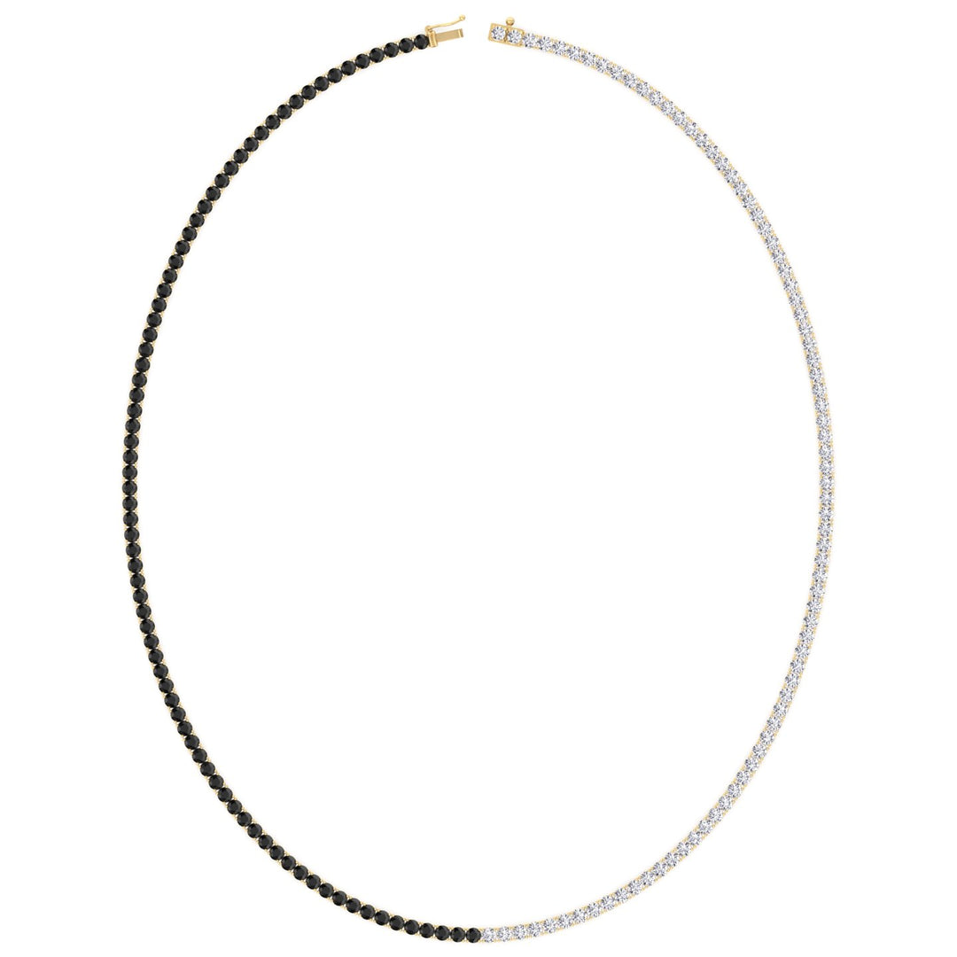 Natural Half Black and White Diamond Tennis Necklace Yellow Gold 14K