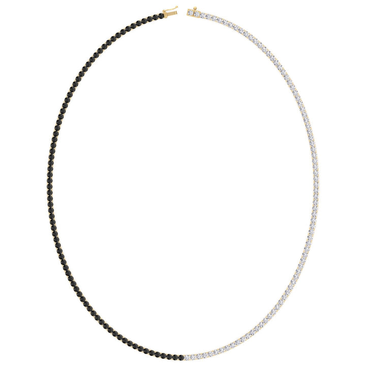 Natural Half Black and White Diamond Tennis Necklace Yellow Gold 14K