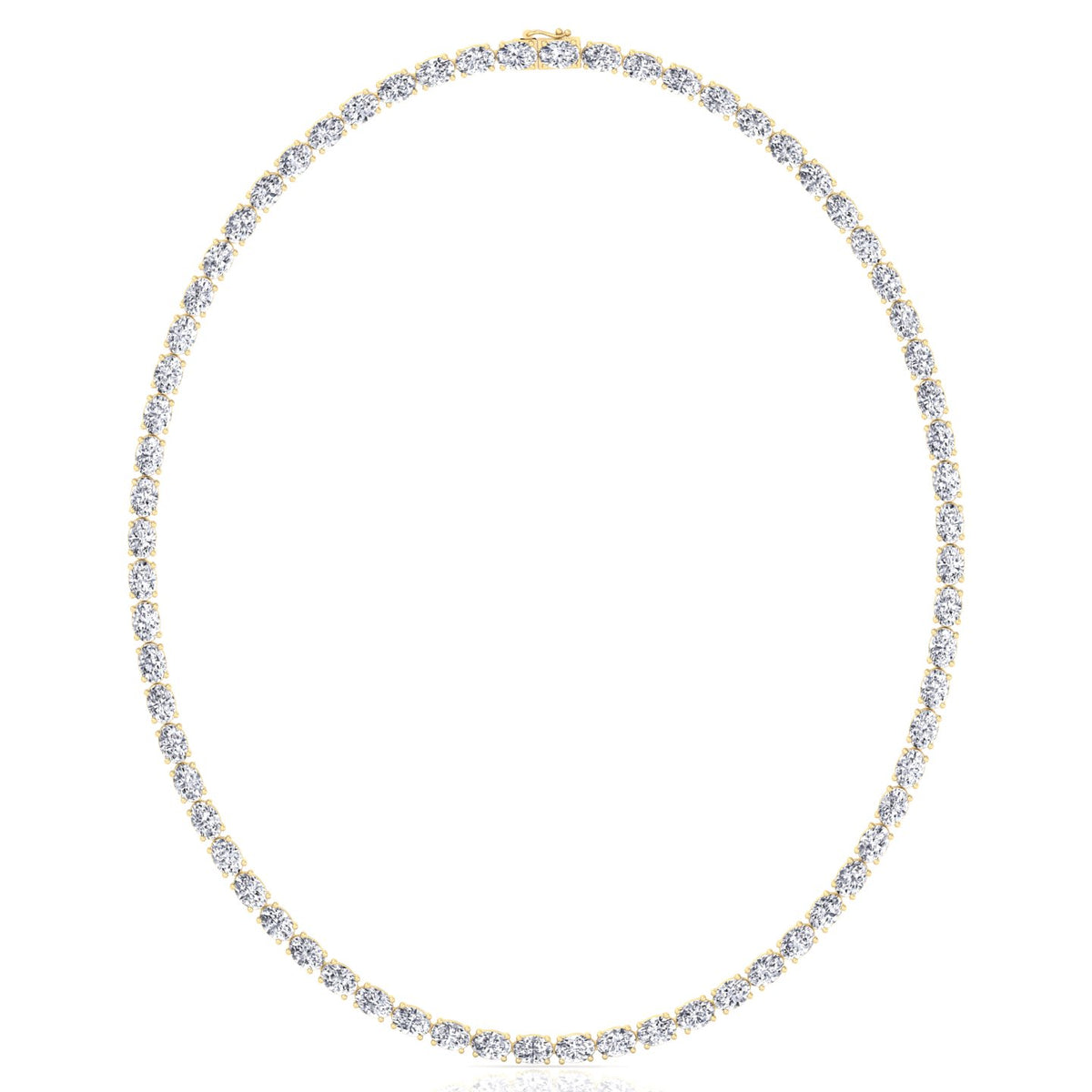 Oval Shape East to West Natural Diamond Tennis Necklace Yellow Gold 14K 18K