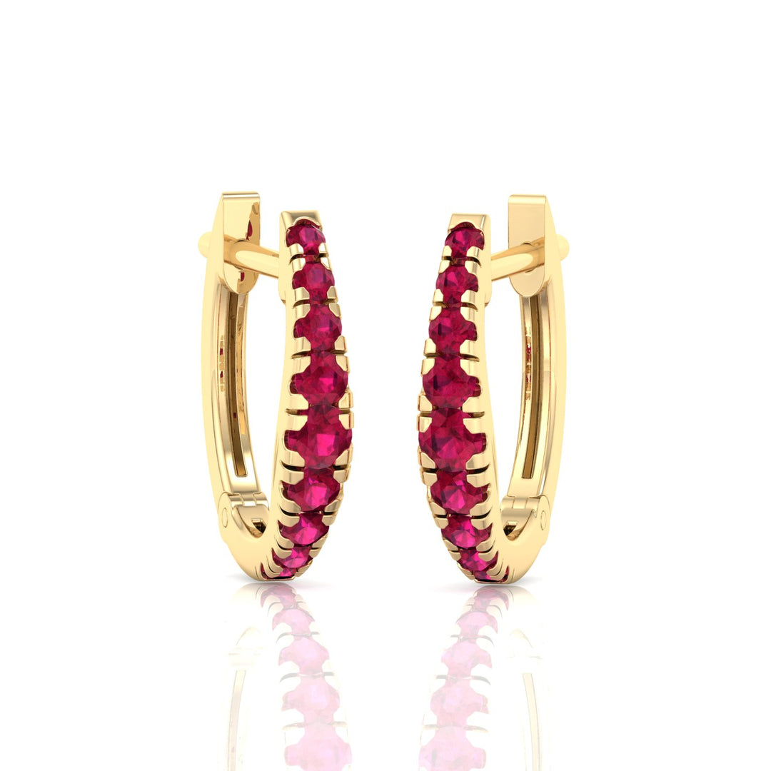 Natural Red Ruby Graduated Round Shape Huggie Hoop Earrings YG 3