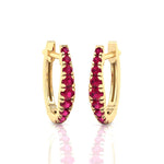 Natural Red Ruby Graduated Round Shape Huggie Hoop Earrings YG 3