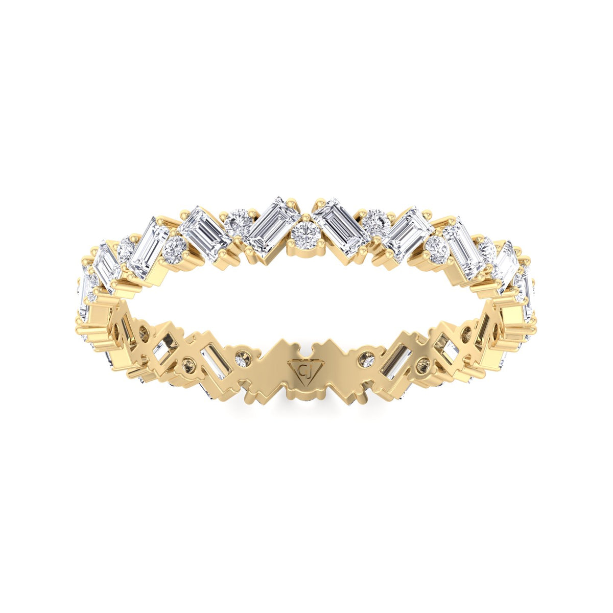 Delfina - Baguette and Round Shape Diamond Offset Band - Gem Jewelers Co