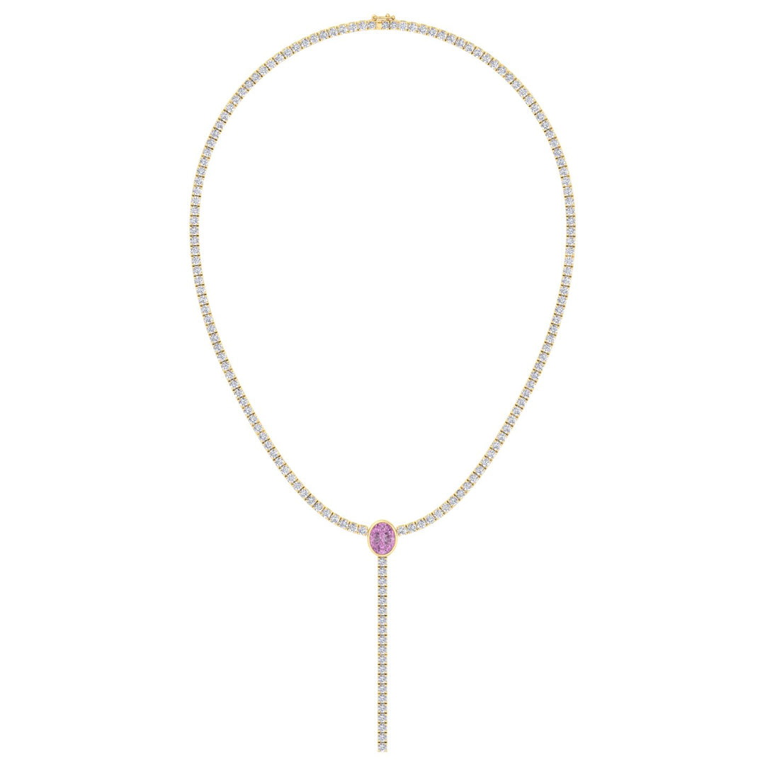 10.50CT T.W Round Natural Diamond Lariat Tennis Necklace with Natural Pink Sapphire Centerpiece