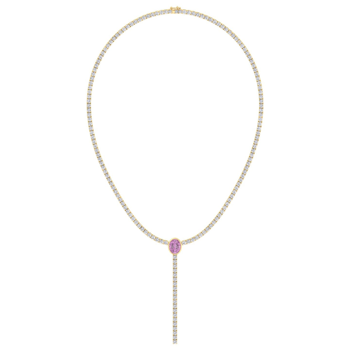 10.50CT T.W Round Natural Diamond Lariat Tennis Necklace with Natural Pink Sapphire Centerpiece