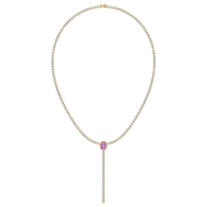 10.50CT T.W Round Natural Diamond Lariat Tennis Necklace with Natural Pink Sapphire Centerpiece