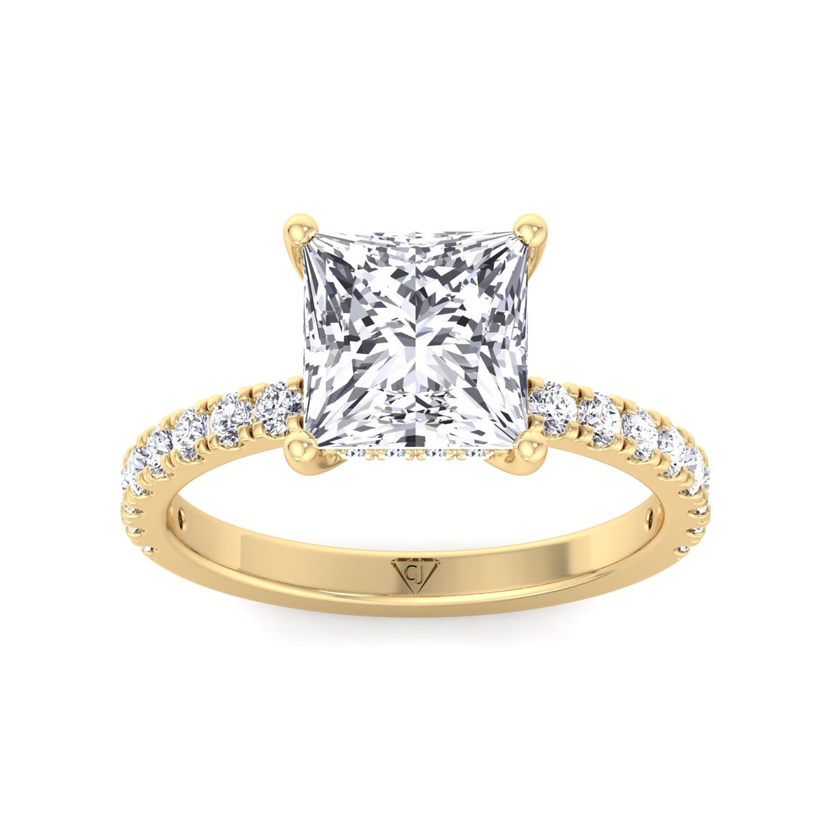 Madella - Princess Shape Hidden Halo Diamond Engagement Ring with Pave Band - Gem Jewelers Co