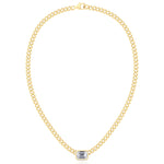 Bezel Set Emerald Cut Natural Diamond Cuban Chain Necklace Yellow Gold 14K 18K