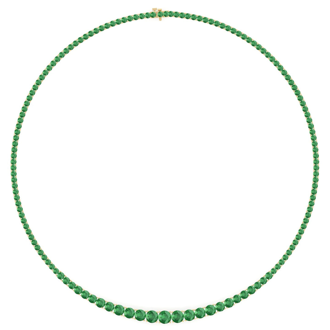 4 Prong Graduated Natural Green Emerald Tennis Necklace Yellow Gold 14K 18K