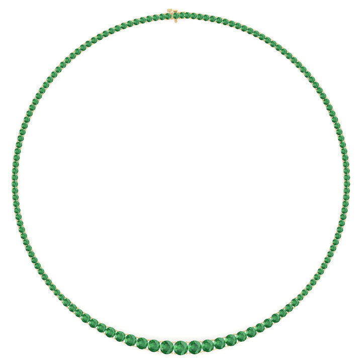 4 Prong Graduated Natural Green Emerald Tennis Necklace Yellow Gold 14K 18K