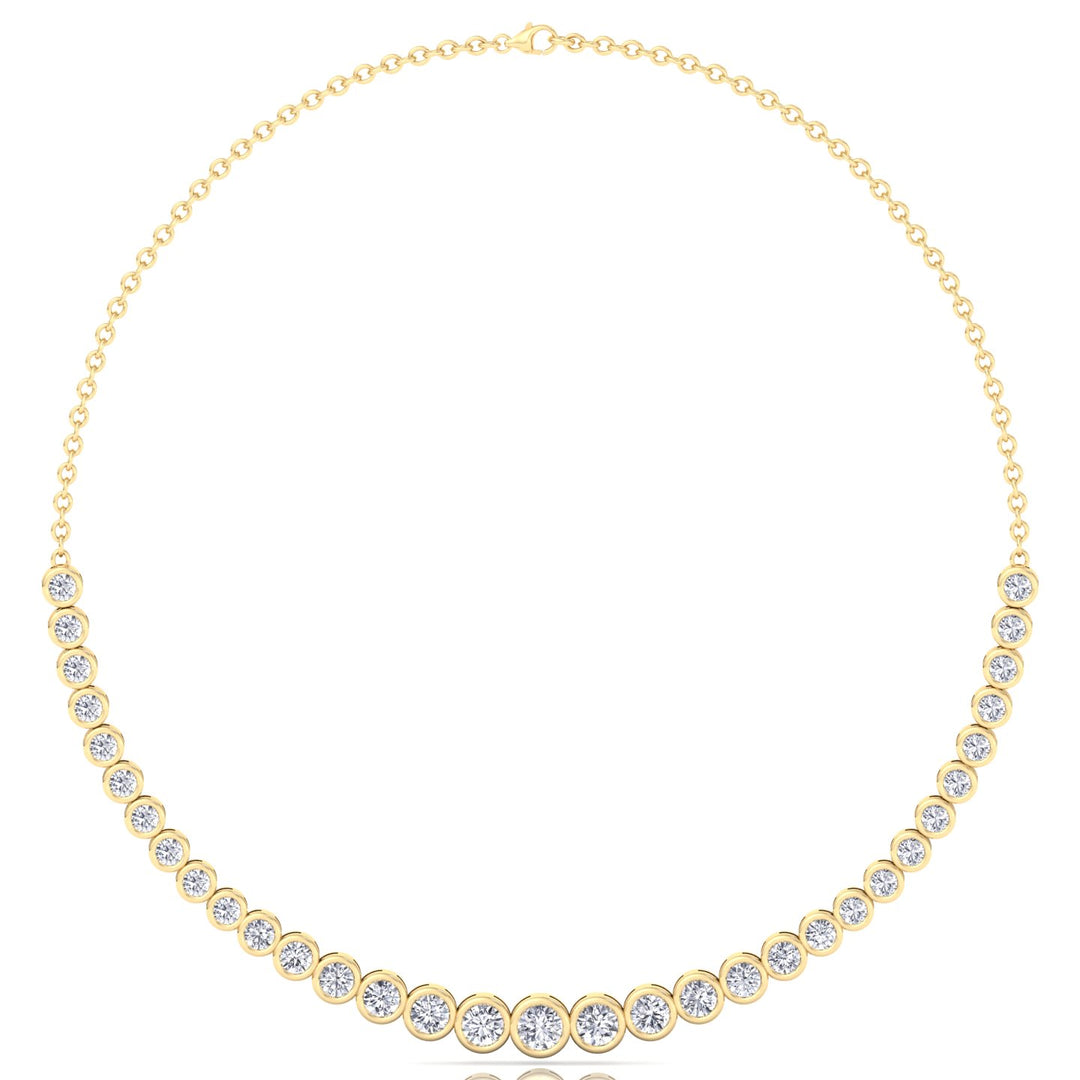 Halfway Graduated Bezel Set Natural Diamond Tennis Necklace Yellow Gold 14K 18K