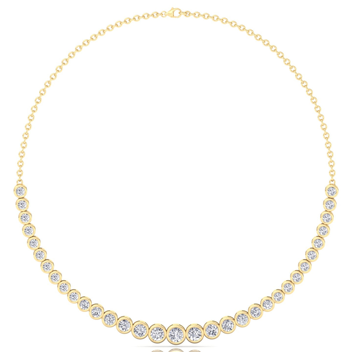 Halfway Graduated Bezel Set Natural Diamond Tennis Necklace Yellow Gold 14K 18K