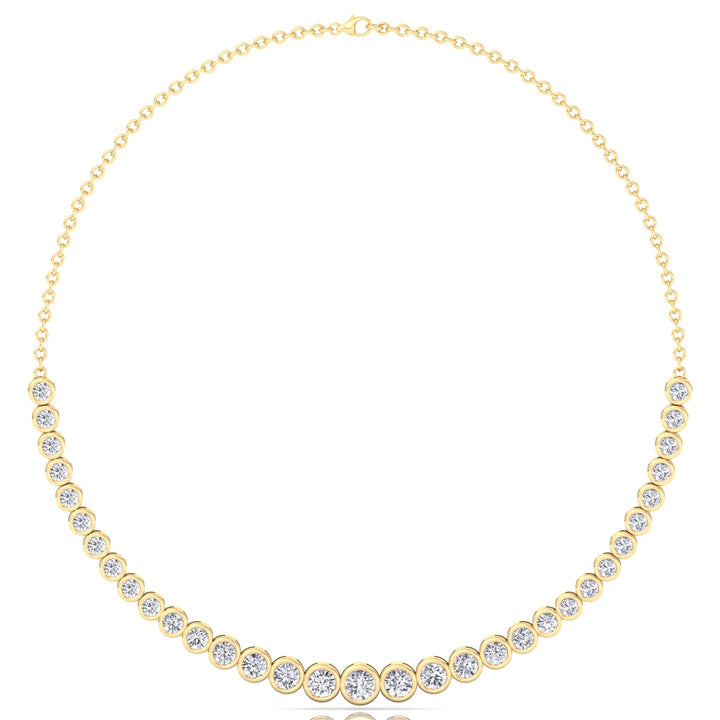 Halfway Graduated Bezel Set Natural Diamond Tennis Necklace Yellow Gold 14K 18K