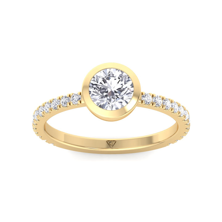 Monza - Round Bezel Set Engagement Ring with Pave Band