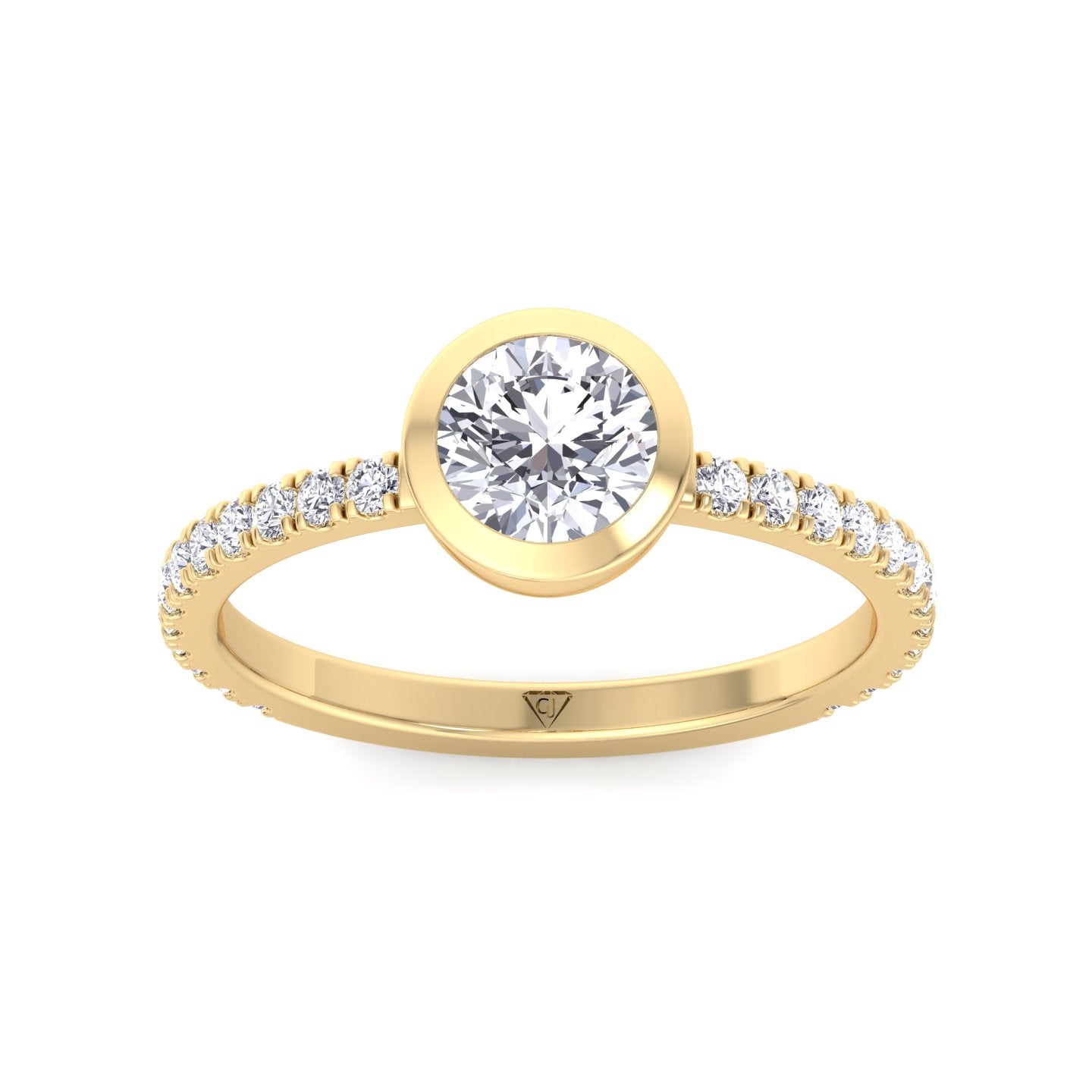 Monza - Round Bezel Set Engagement Ring with Pave Band - Gem Jewelers Co