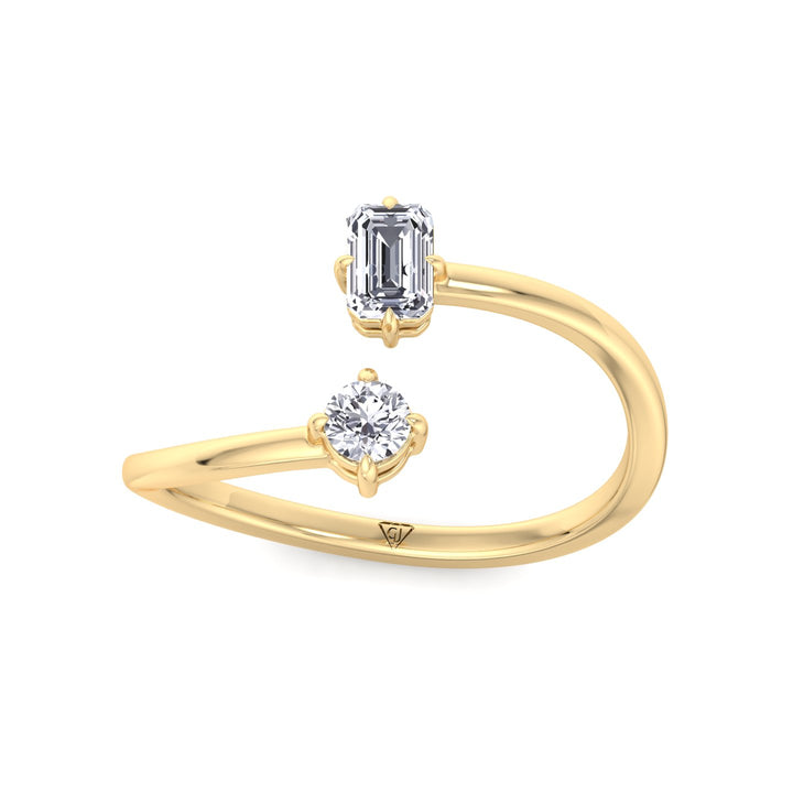 Prisca - Emerald Cut & Round Cut Diamond Stackable Ring - Gem Jewelers Co