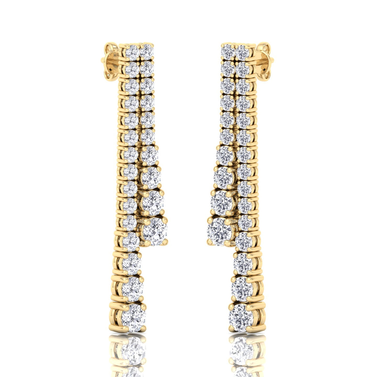 Double-Strand-Graduated-Natural-Diamond-Dangle-Earrings-14K-Yellow Gold