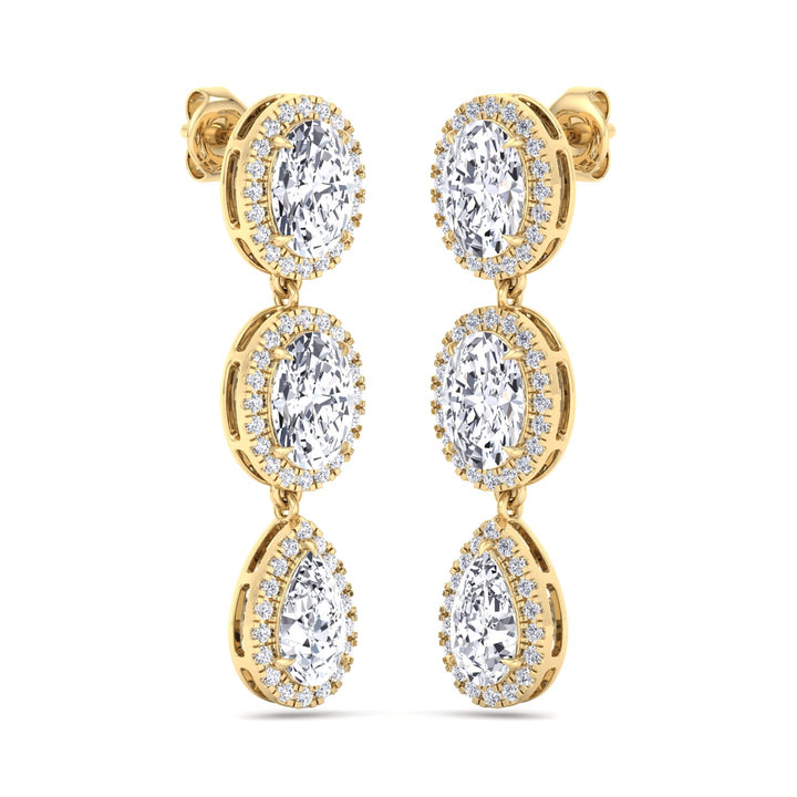 Oval and Pear Shape Natural Diamond Halo Drop Earrings