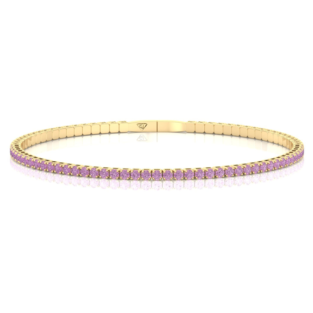 Flexible Natural Pink Sapphire Bangle 14K Solid Gold