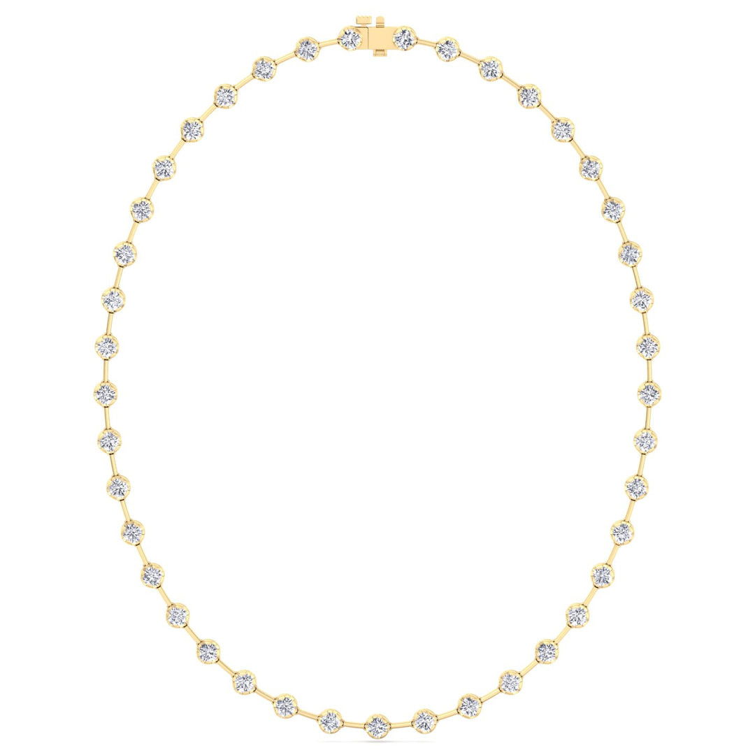 Crown Prong Round Natural Diamond Bar Necklace Yellow Gold 14K 18K