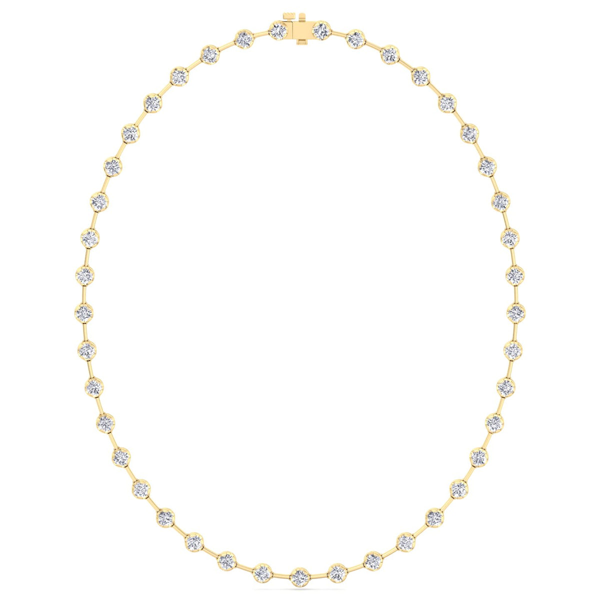 Crown Prong Round Natural Diamond Bar Necklace Yellow Gold 14K 18K