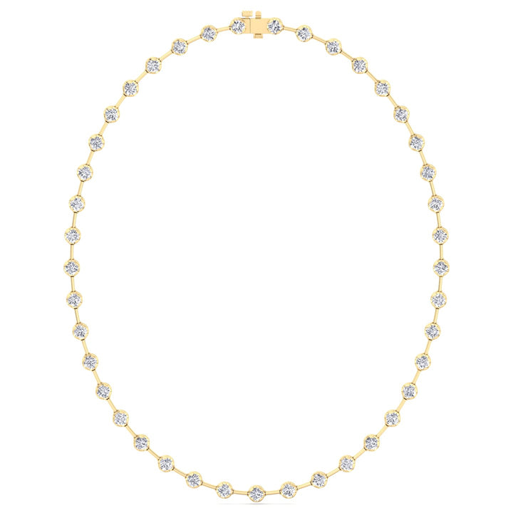 Crown Prong Round Natural Diamond Bar Necklace Yellow Gold 14K 18K