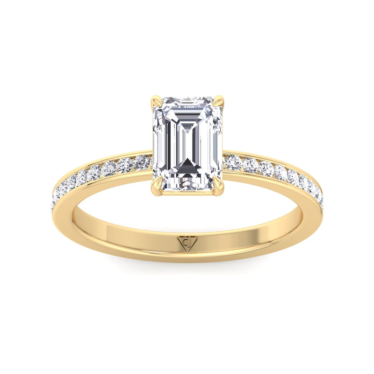 Ferizia - Emerald Shape Diamond Engagement Ring with Channel Set Band - Gem Jewelers Co